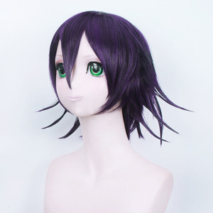 Peluca Sintética Corta Ainizi de 35 cm, Color Morado Oscuro, Peluca de Cosplay del Personaje de Kokichi Oma de <span class=keywords><strong>Danganronpa</strong></span> <span class=keywords><strong>3</strong></span> - Product Image 4