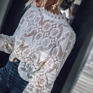 <span class=keywords><strong>Camicia</strong></span> Estiva da Donna Tinta Unita Sexy Trasparente con <span class=keywords><strong>Maniche</strong></span> <span class=keywords><strong>a</strong></span> <span class=keywords><strong>Palloncino</strong></span>, Blusa <span class=keywords><strong>a</strong></span> <span class=keywords><strong>Maniche</strong></span> Lunghe <span class=keywords><strong>Bianca</strong></span> in Pizzo Traforato - Product Image 6