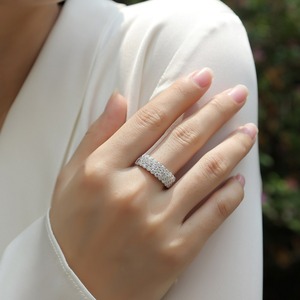 Factory <strong>Wholesale</strong> High Quality S925 Silver Total 1.8Carat Three Row Tiny Sparkling Moissanite Ring for Women Fine Jewelry - Product Image 6