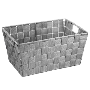 Durable Rectangular Stackable Box Woven Basket Bin Container with Woven Strap Shelf Plastic Storage Organization Set