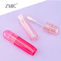 Tube de gloss à lèvres rose transparent de 4 ml, format voyage, avec bouchon en forme de capsule, tube de rouge à lèvres liquide, possibilité de personnaliser la couleur et le logo