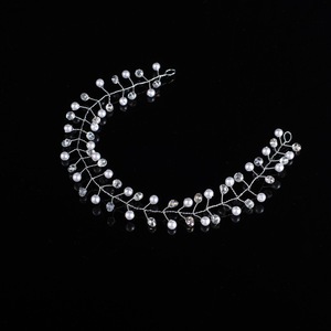 Accessorio per Capelli Stile Coreano con Perle, Ornamento Frontale Flessibile, Fascia per Capelli Artigianale con Strass <span class=keywords><strong>Argento</strong></span> - Product Image 3