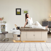 Nouveau Lit de Lavage de Cheveux de Luxe Beige 2026 avec Table de Massage Thaï, Bol en Céramique Lumineux et Meuble de Rangement Coréen pour Spa Capillaire