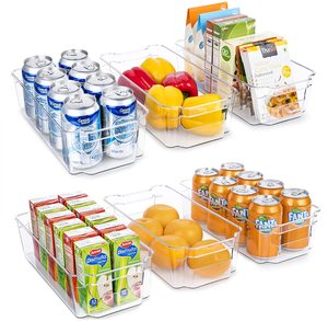 6 Pcs Clear Plastic Cabinets Kitchen Pantry Refrigerator Organizer Food Storage Bins with Handle BPA free
