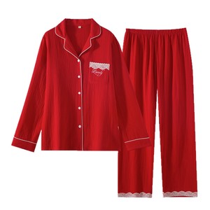 Conjunto de Pijamas de <span class=keywords><strong>Verano</strong></span> para Parejas, Estilo Lujoso y de Alta Gama, Crepé de Algodón Puro, Suave, Bordado, Manga Larga, Cárdigan Largo - Product Image 5