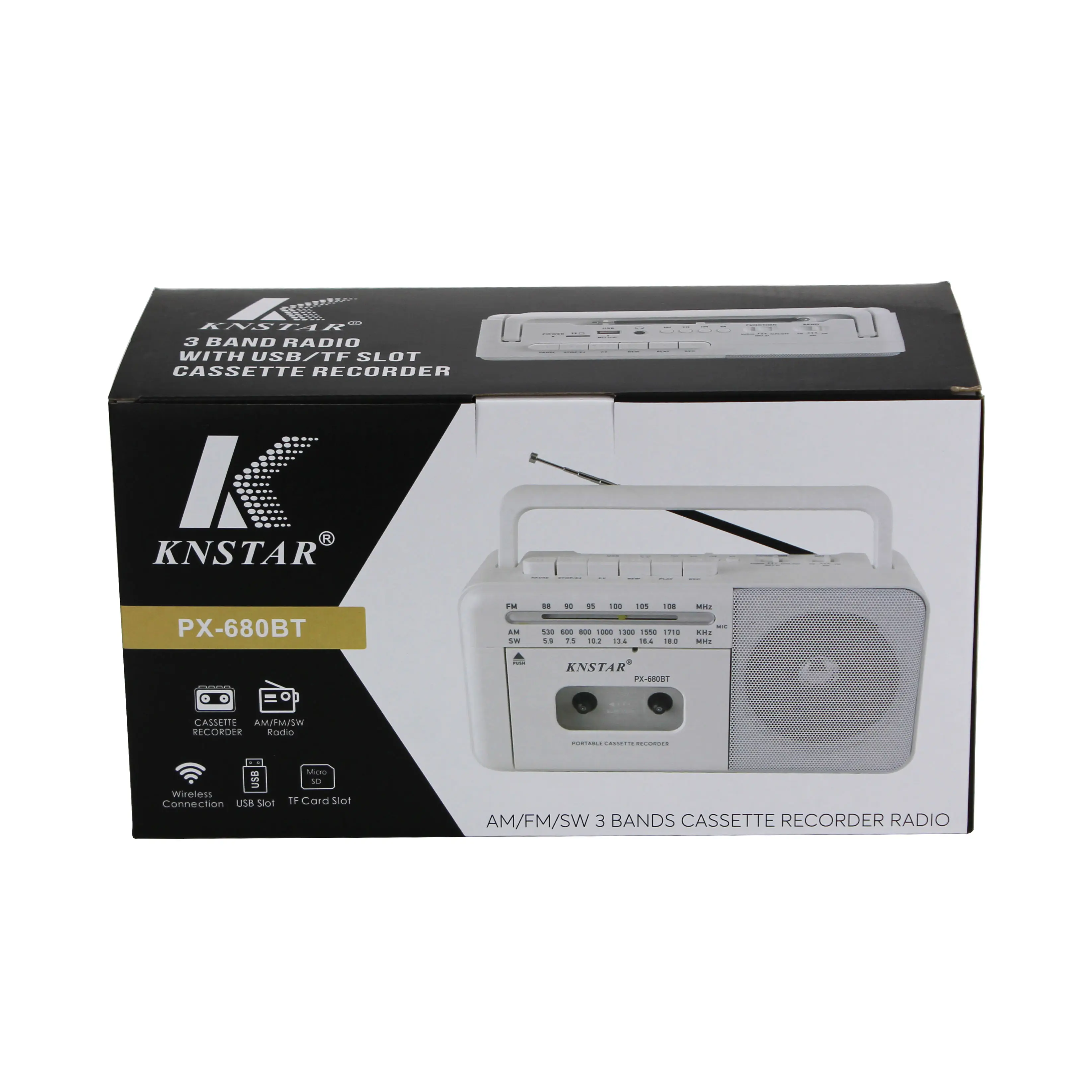 KNSTAR good quality customized fashion wireless cassette recorder player with AM FM SW radio PX-680BT