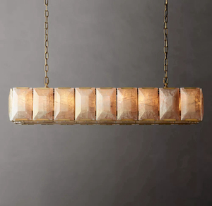 Lustre rectangulaire moderne en marbre et métal, lampe Harlow en calcite pour salle à manger et îlot de cuisine - Product Image 6
