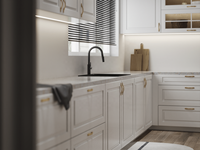 Armoire de cuisine en bois massif design moderne meubles blancs haut de gamme charnière de robinet d'évier d'îlot de cuisine en bois assemblé marbre
