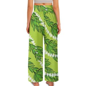 Pantalon large imprimé de feuilles de Maile pour femmes, pantalon long imprimé de fleurs hawaïennes, pantalon long pour femmes, vente en gros - Product Image 4