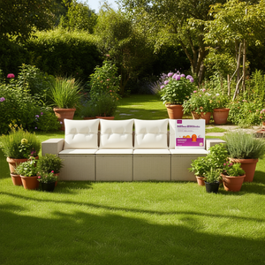 Juego de Sofás de Jardín de Ratán Color Crema Beige, 4 Plazas, Resistente a la Intemperie, Muebles de Exterior de Diseño Contemporáneo - Product Image 3