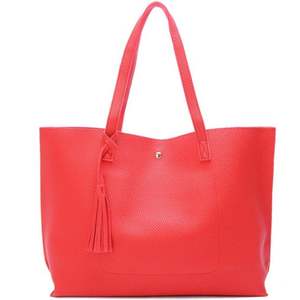 Bolso de mano informal de cuero PU para mujer con cierre de cremallera con borlas y forro de poliéster, bolso de mano - Product Image 4