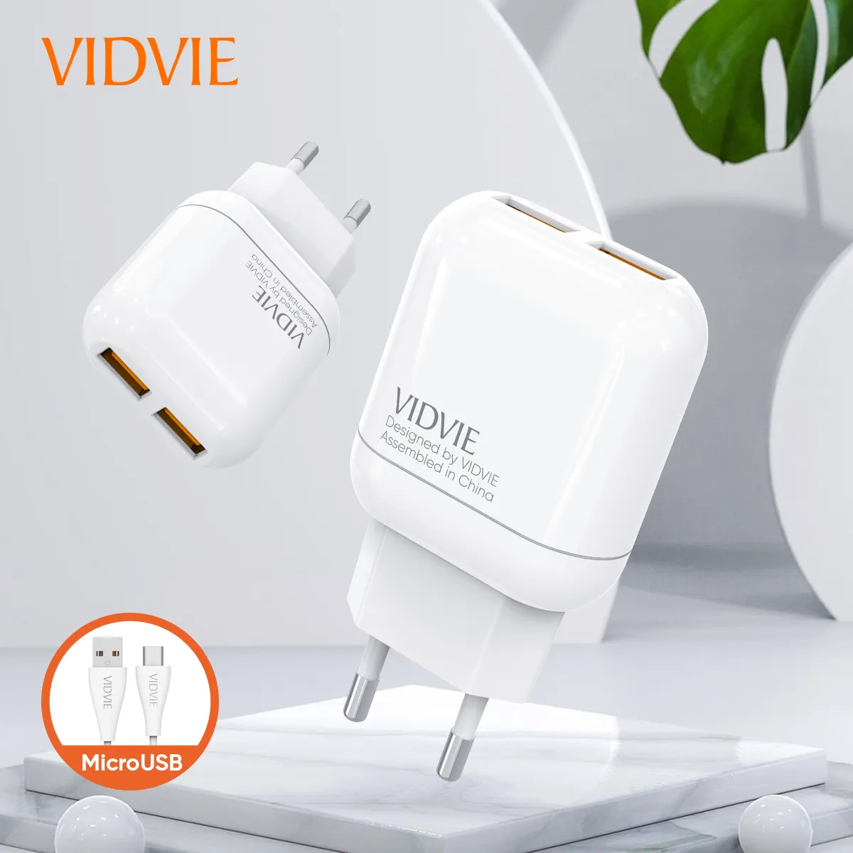VIDVIE PLE219v 2020 Adaptor Ponsel Baru 2,4 A Pengisi Daya Dinding Pengisian Cepat dengan Kabel Mikro Colokan EU