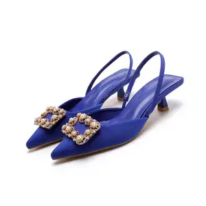 New style ZR-shoes 5953 women pumps pointed close toe blue rose black heels fashion kitten rhinestone heels luxury diamond shoes