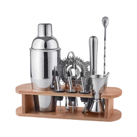 Ensemble de shakers à cocktails en acier inoxydable 750 ml, kit de barman avec supports en bois