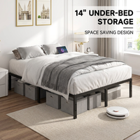 Lit en fer forgé moderne à structure intégrée avec LED, assemblage rapide en 20 min, double, sans sommier requis – Offre Spéciale
