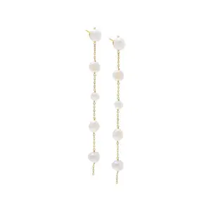 Gemnel luxury jewelry 925 sterling silver freshwater Large Pearl Chain Drop Stud Earring