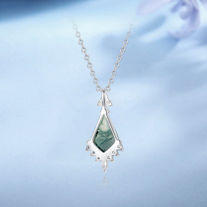Collier en argent sterling S925 avec agate mousse, pendentif vintage en forme de cerf-volant incrusté de zircon, bijou élégant en argent pour femme - Product Image 3