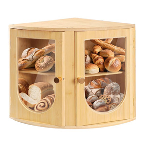 กล่องขนมปังไม้ไผ่สองชั้นพร้อมประตูใสสำหรับเก็บขนมปังในครัว - Product Image 1