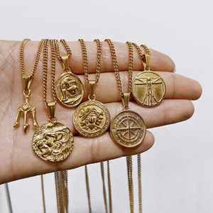 Collier pendentif rétro en acier inoxydable plaqué or 18 carats avec portrait de centurion romain, pendentif étanche pour <span class=keywords><strong>homme</strong></span> - Product Image 5