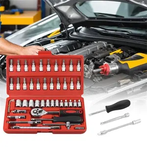 <span class=keywords><strong>Kit</strong></span> d'outils de réparation automobile 46 pièces : Clé dynamométrique à cliquet, Clé à molette, Tournevis, Jeu de douilles, Outils combinés pour réparation de vélos et automobiles - Product Image 2