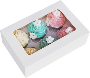 6 hole paper christmas bakery treat muffins packaging box high quality custom white cupcake boxes with window