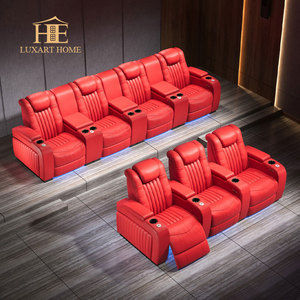 Ensemble de canapés de cinéma maison intelligents fonctionnels de couleur rouge, salle multimédia, villa, sous-sol, fauteuil inclinable électrique, appui-tête, sièges VIP pour films - Product Image 2