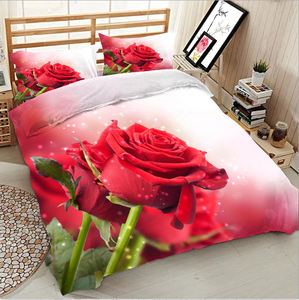 3 pezzi Set 3D floreale con stampa di uccelli e rosa rossa impermeabile copripiumino in lino di poliestere elegante vignetta con motivo vegetale - Product Image 4