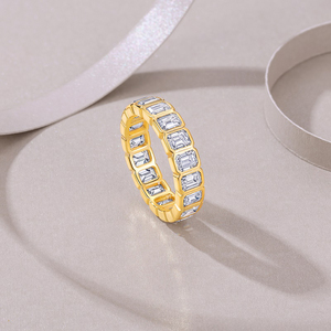 Prachtige Smaragd-Set Moissanite Ring, Alle S925 Sterling Verzilverd Met <span class=keywords><strong>18K</strong></span> Goud, Europese En Amerikaanse Trendy Ring - Product Image 4