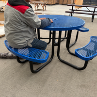 Table de pique-nique et bancs sur mesure en usine, 4 pieds, 6 pieds, 8 pieds, table à manger en métal revêtu de thermoplastique expansé et ensemble de chaises avec trou pour parasol