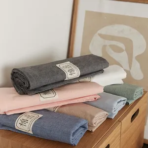 Hochwertige einfache Farbe Webart gewaschene Baumwolle Single Plaid Flat Fitted Sheet Bettlaken