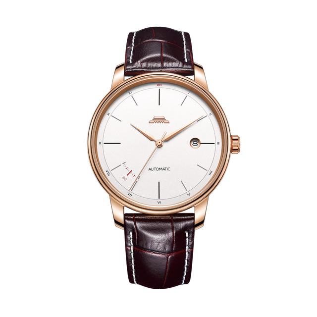 Beijing Architectural Series GMT+8 Timezone Stainless Steel 41mm Mechanical Automatic Skeleton Watch Leather Band Business Style