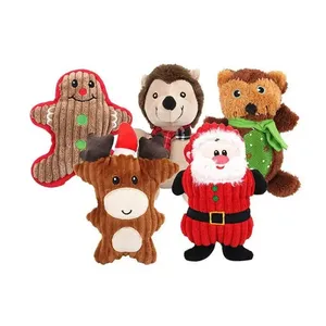 Hot Sale Christmas Gift Set <b>Plush</b> Dog Chew <b>Toys</b> Squeaky Durable Machine Washable Tooth Cleaning Cartoon Santa Design Velvet - Product Image 1