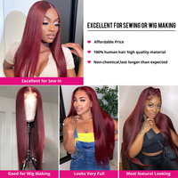 Extensions de cheveux humains de qualité 12A, couleur naturelle, cheveux vierges brésiliens, tissage lisse, extensions de cheveux bordeaux, 100g