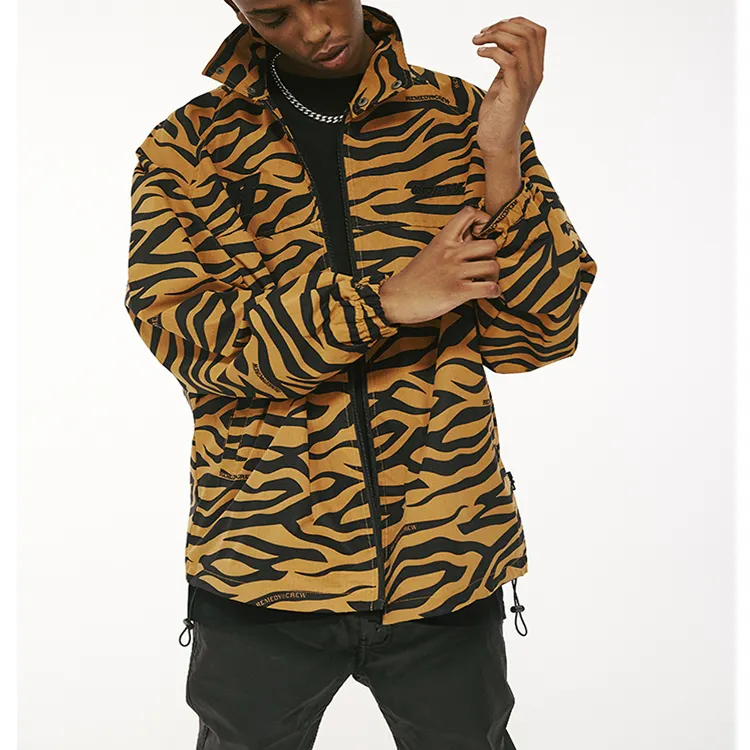 Men's jacket manufacturer all over leopard print jacket men wholesale spring casual streetwear custom zip up jacket