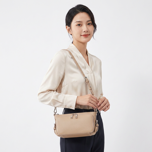Bolso de Hombro de Cuero Genuino para Mujer, Bolso Cruzado con Cierre de Cremallera, Correa Ajustable, Textura Granulada, Uso Diario - Product Image 6