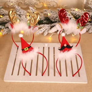 Christmas Party Headband Deluxe Plush Reindeer Antlers with Red Bell Adorable Costume Accessory for Toddler <b>Holiday</b> Photoshoot - Product Image 1