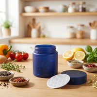 Pot de stockage en plastique bleu mat en gros, 120 ml, 150 ml, à large ouverture, avec couvercle sécurité enfant, vide, pour herbes, poudres et cosmétiques