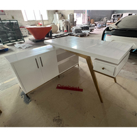 Mobilier de bureau blanc et or avec bureau latéral en forme de L, Table de bureau d'aviation