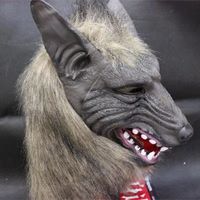Masque intégral en vinyle de loup en fausse fourrure avec gants-pattes, kit de déguisement d'horreur pour Halloween, maison hantée, carnaval