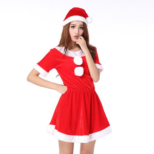 Women Santa <b>Costume</b> Red Short Dress With Hat Fancy Dress For Christmas Party - Product Image 3