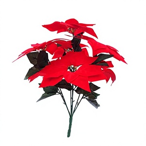 Poinsettia Christmas Flower 7-Head Thick Stem PVC Artificial Bulk Decor Model 11905 - Product Image 1