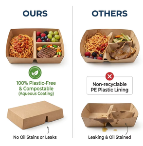 Boîte à lunch en <span class=keywords><strong>papier</strong></span> <span class=keywords><strong>kraft</strong></span> écologique à compartiments, personnalisable en gros, conteneur alimentaire jetable à 3 compartiments pour la préparation des repas à emporter - Product Image 4
