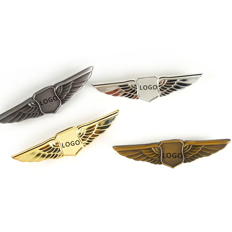 Free design OEM custom logo security airline badge wing badge souvenir plating zinc alloy blank metal sports pride enamel pins