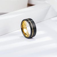 Bague de fiançailles pour homme en tungstène plaqué or 18 carats PVD noir brossé rainuré 8 mm, style éternité