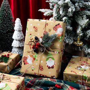 Kraft Gnome Santa Claus Design <b>Wrapping</b> <b>Paper</b> 17 In X 32.8 Ft Christmas Gift Wrap Mini Roll - Product Image 2