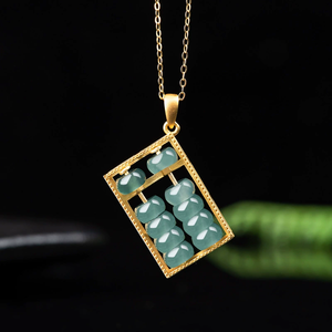Colgante de Jade Natural Grado A, Color Azul Agua, con Diseño de Ábaco, para la Abundancia y la Prosperidad, Chapado en Plata S925, con Textura de Hielo - Product Image 1