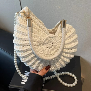 Sáng Tạo <span class=keywords><strong>Conch</strong></span> Hình Crochet Phụ Nữ Vai Túi Vui Dễ Thương Ngọc Trai Chuỗi Handmade Dệt Crossbody Ví Mới Lạ Túi Xách - Product Image 3