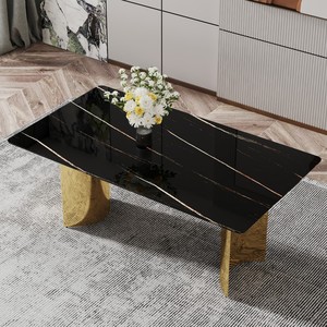 Modern Minimalist Dining <b>Table</b> Black Patterned Glass Desktop Golden Metal Legs Eco-friendly Durable Home Furniture for Hotels - Product Image 2