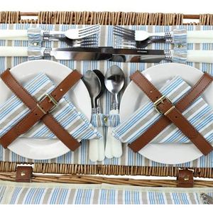 Panier de pique-nique pliable en osier, vide, style bohème, sac de transport pour l'extérieur, rond en rotin bleu avec poignée - Product Image 2