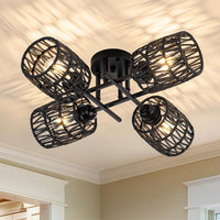 Approvisionnement exclusif transfrontalier : Plafonnier rustique minimaliste de style américain avec abat-jour en tissu tressé en fer pour salon, chambre et bureau